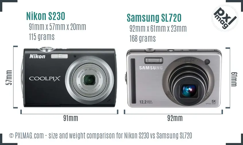 Nikon S230 vs Samsung SL720 size comparison