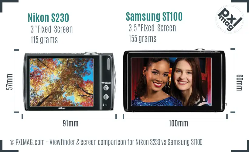 Nikon S230 vs Samsung ST100 Screen and Viewfinder comparison