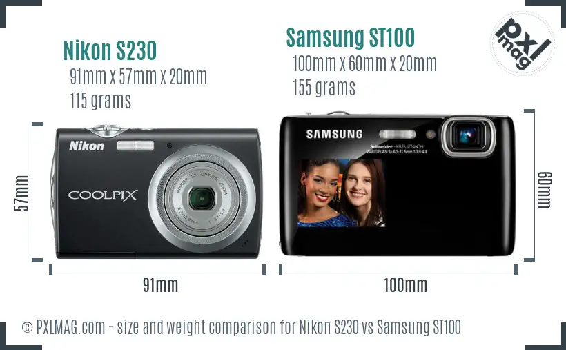 Nikon S230 vs Samsung ST100 size comparison