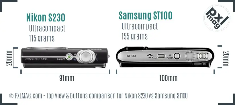 Nikon S230 vs Samsung ST100 top view buttons comparison