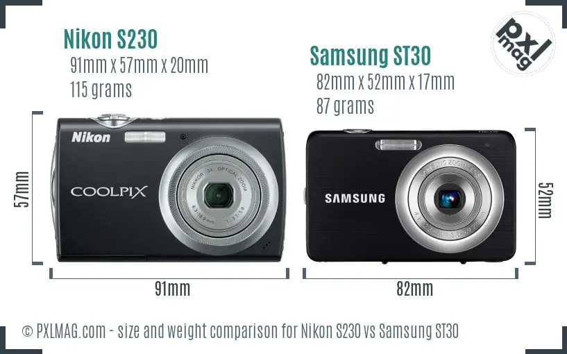 Nikon S230 vs Samsung ST30 size comparison