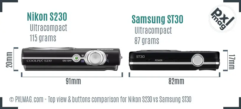 Nikon S230 vs Samsung ST30 top view buttons comparison