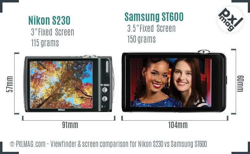 Nikon S230 vs Samsung ST600 Screen and Viewfinder comparison