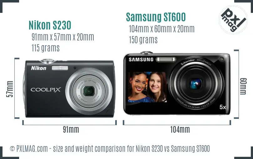 Nikon S230 vs Samsung ST600 size comparison
