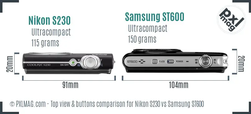 Nikon S230 vs Samsung ST600 top view buttons comparison