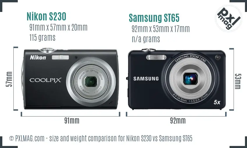 Nikon S230 vs Samsung ST65 size comparison