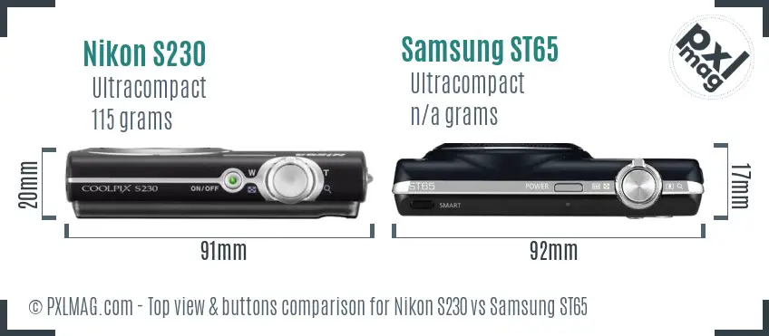 Nikon S230 vs Samsung ST65 top view buttons comparison