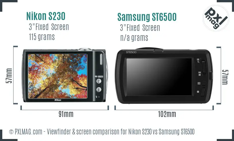 Nikon S230 vs Samsung ST6500 Screen and Viewfinder comparison