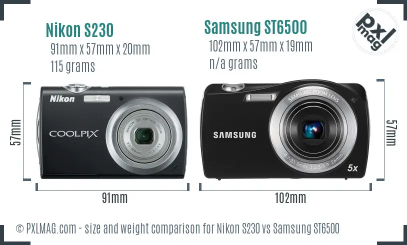 Nikon S230 vs Samsung ST6500 size comparison