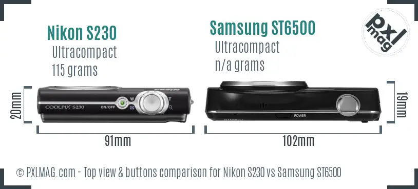 Nikon S230 vs Samsung ST6500 top view buttons comparison