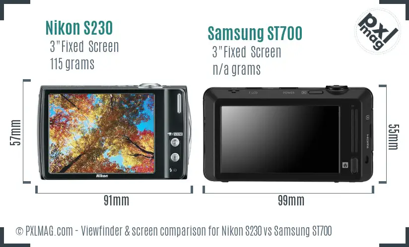 Nikon S230 vs Samsung ST700 Screen and Viewfinder comparison
