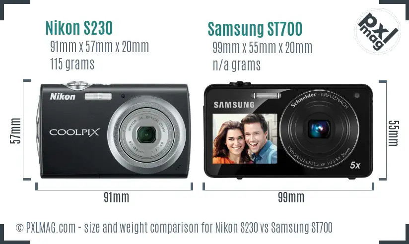 Nikon S230 vs Samsung ST700 size comparison