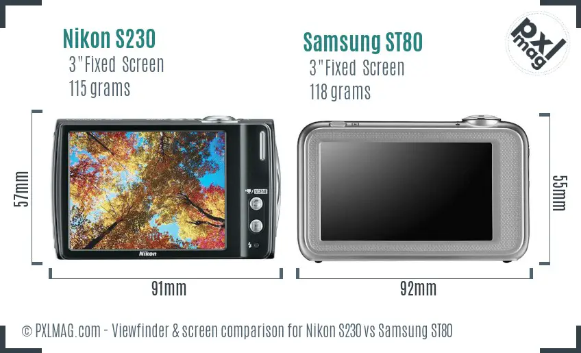 Nikon S230 vs Samsung ST80 Screen and Viewfinder comparison