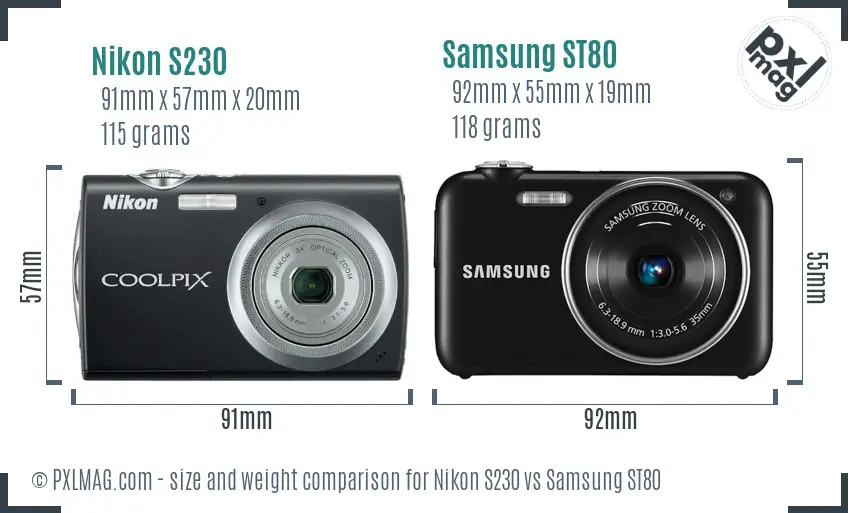 Nikon S230 vs Samsung ST80 size comparison