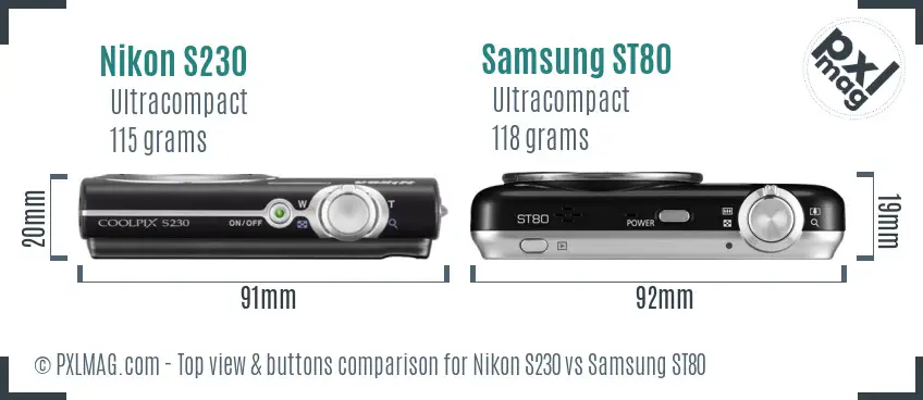 Nikon S230 vs Samsung ST80 top view buttons comparison
