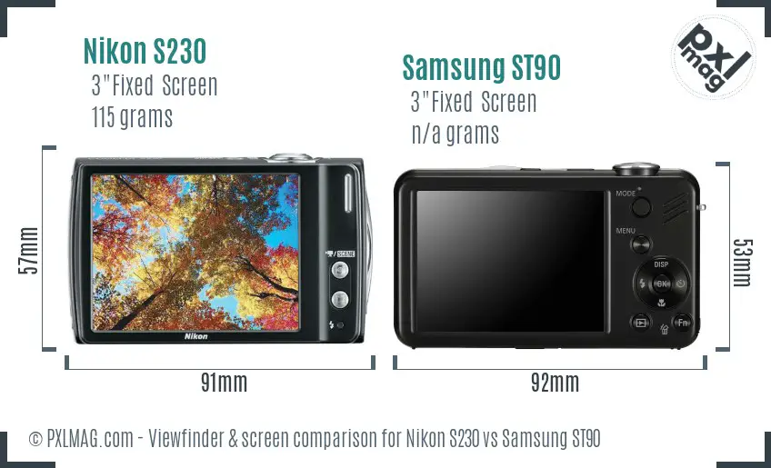 Nikon S230 vs Samsung ST90 Screen and Viewfinder comparison