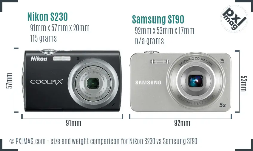 Nikon S230 vs Samsung ST90 size comparison