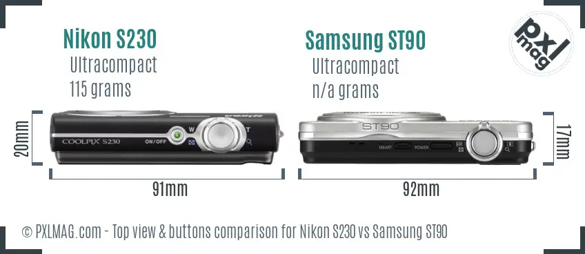 Nikon S230 vs Samsung ST90 top view buttons comparison