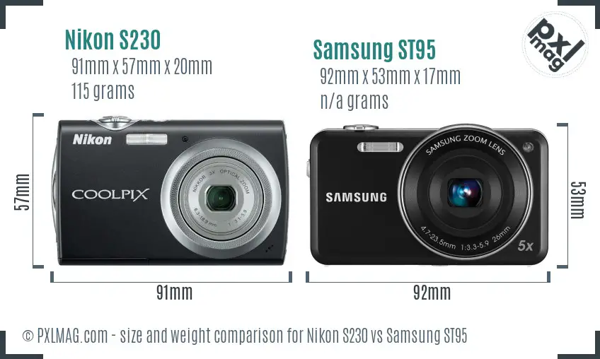 Nikon S230 vs Samsung ST95 size comparison