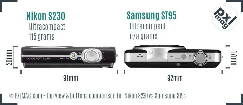 Nikon S230 vs Samsung ST95 top view buttons comparison