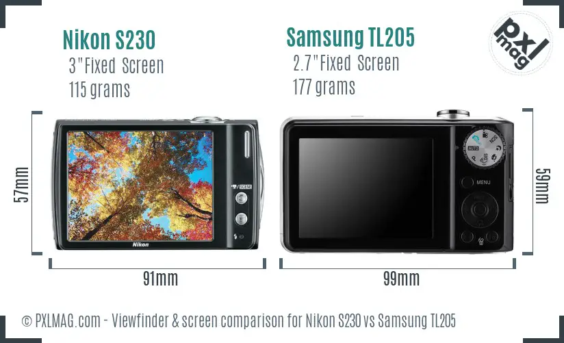 Nikon S230 vs Samsung TL205 Screen and Viewfinder comparison