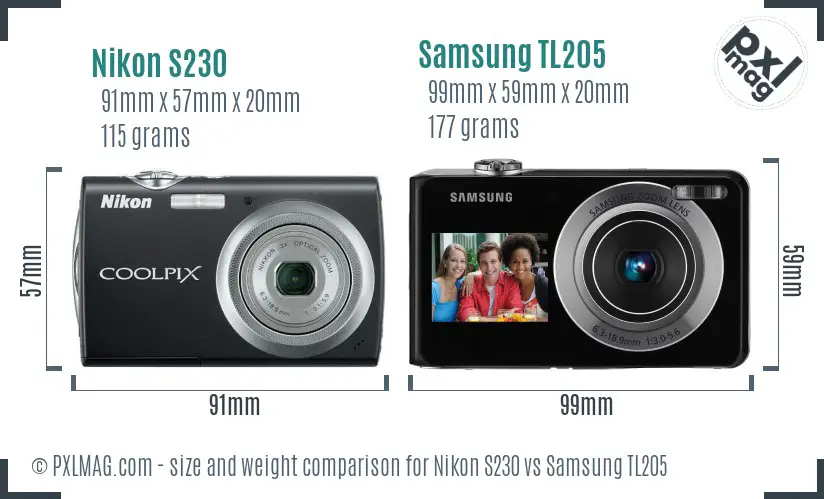 Nikon S230 vs Samsung TL205 size comparison