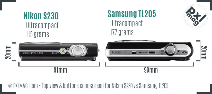Nikon S230 vs Samsung TL205 top view buttons comparison