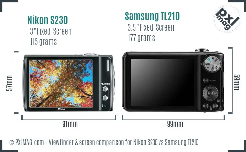 Nikon S230 vs Samsung TL210 Screen and Viewfinder comparison