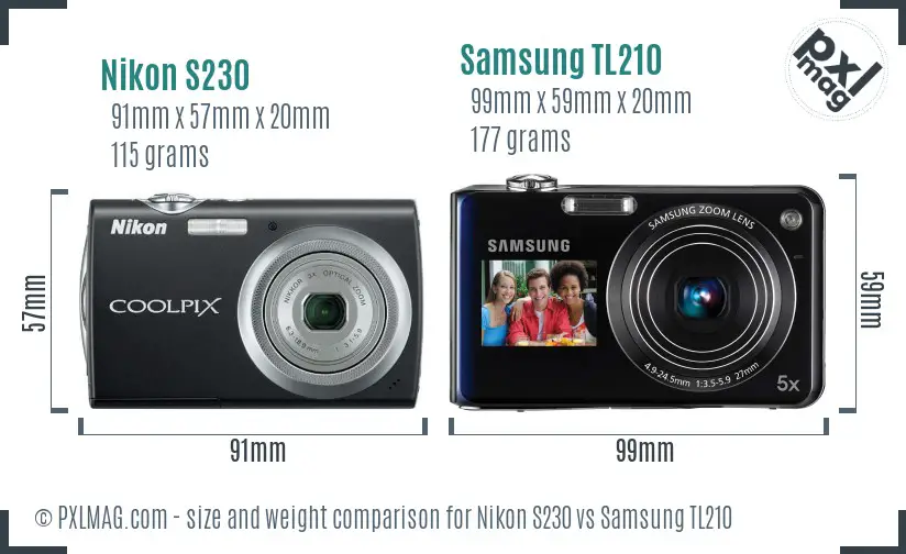 Nikon S230 vs Samsung TL210 size comparison