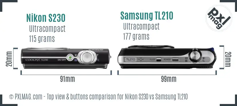 Nikon S230 vs Samsung TL210 top view buttons comparison