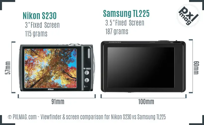 Nikon S230 vs Samsung TL225 Screen and Viewfinder comparison