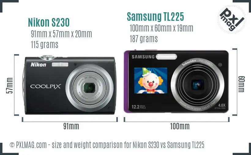 Nikon S230 vs Samsung TL225 size comparison