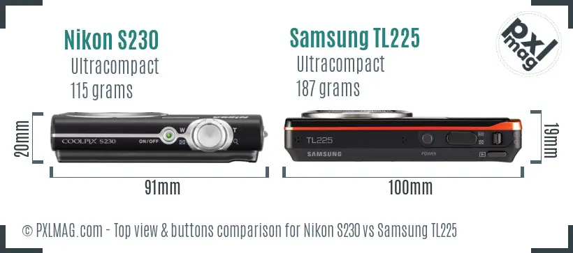 Nikon S230 vs Samsung TL225 top view buttons comparison