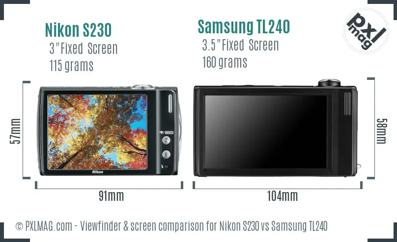 Nikon S230 vs Samsung TL240 Screen and Viewfinder comparison