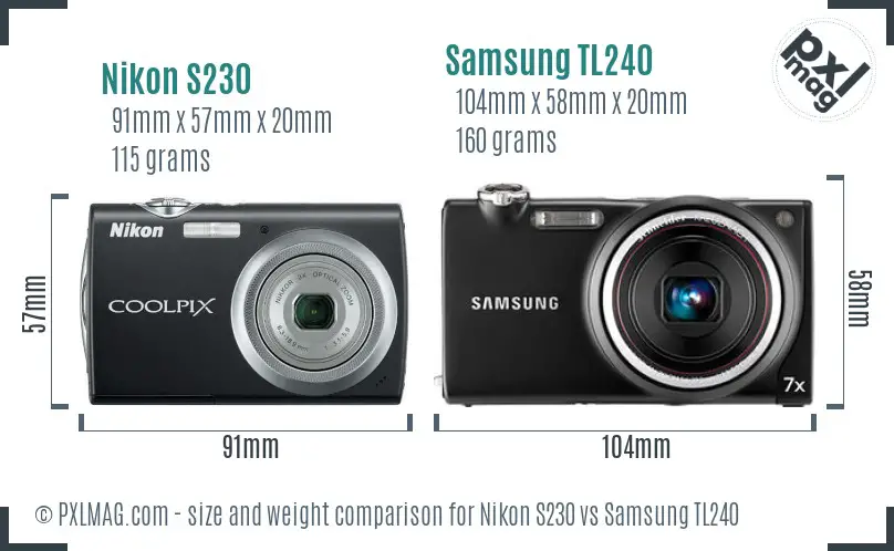 Nikon S230 vs Samsung TL240 size comparison