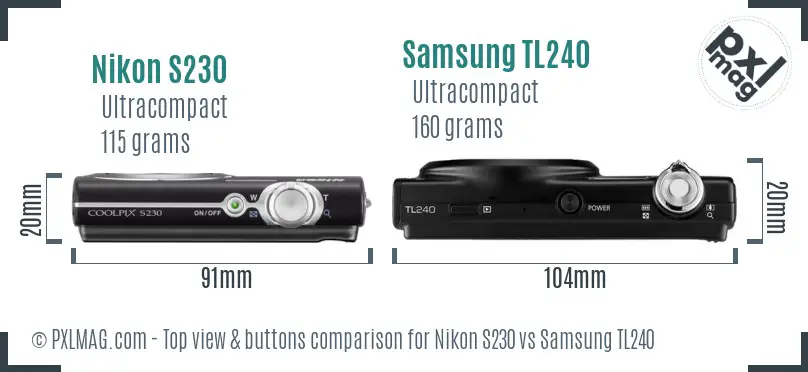 Nikon S230 vs Samsung TL240 top view buttons comparison