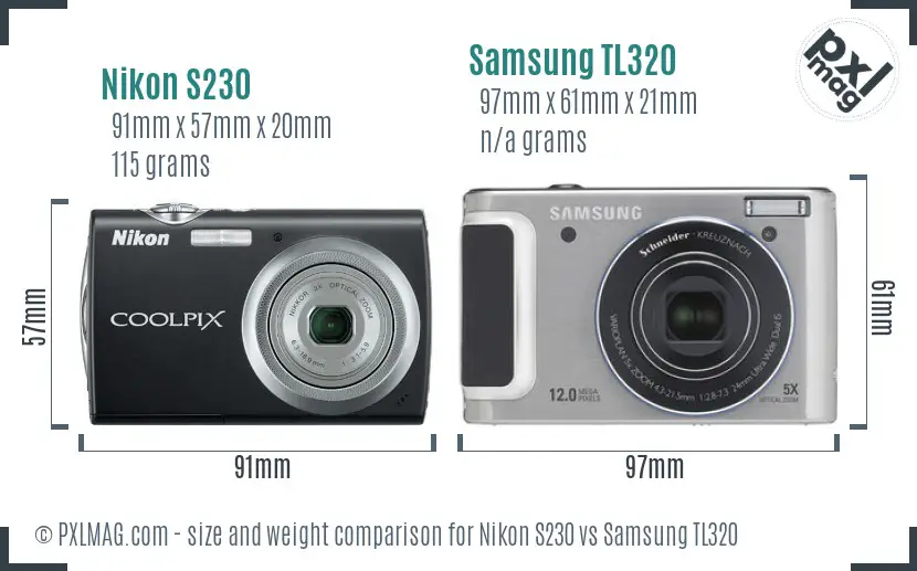 Nikon S230 vs Samsung TL320 size comparison Nikon S230 vs Samsung TL320 size comparison