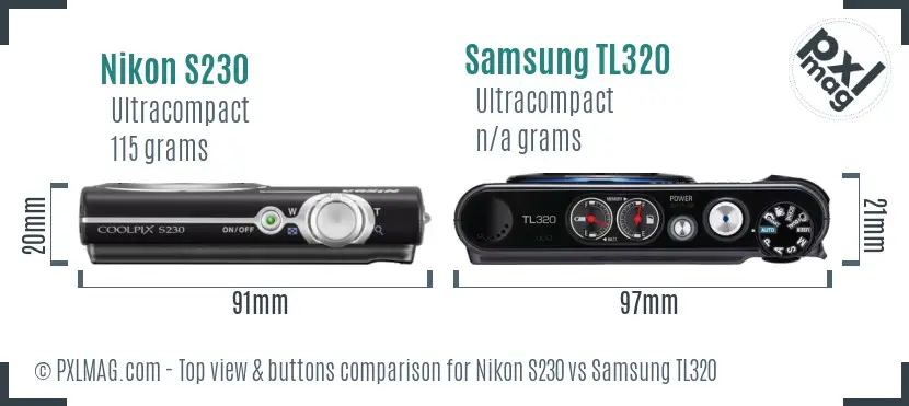 Nikon S230 vs Samsung TL320 top view buttons comparison Nikon S230 vs Samsung TL320 top view buttons comparison