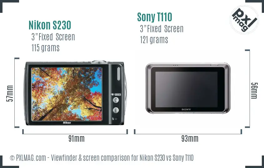 Nikon S230 vs Sony T110 Screen and Viewfinder comparison