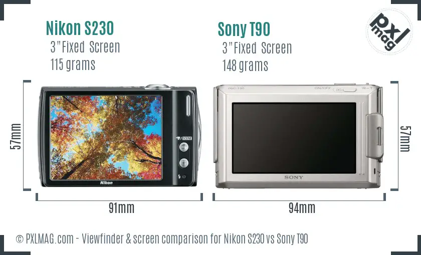 Nikon S230 vs Sony T90 Screen and Viewfinder comparison