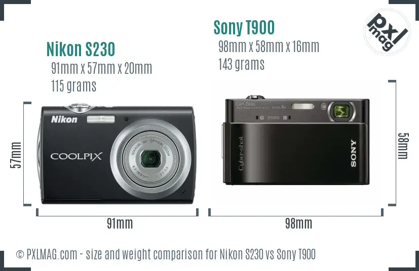 Nikon S230 vs Sony T900 size comparison