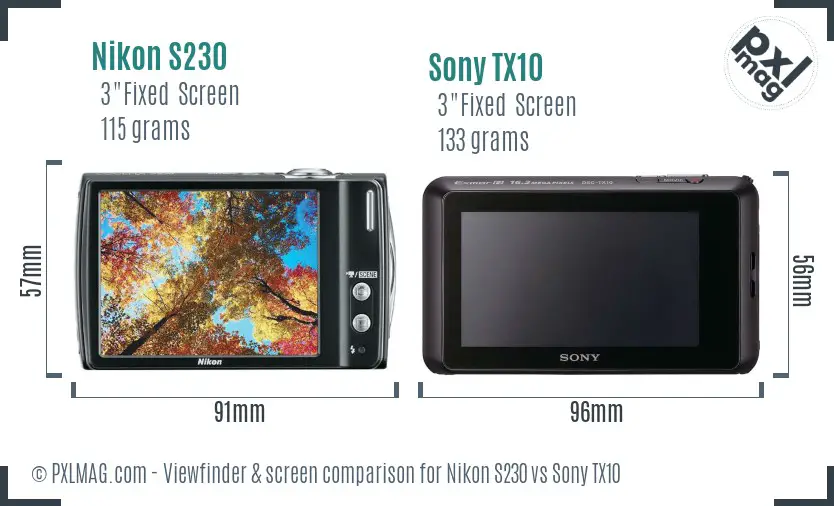 Nikon S230 vs Sony TX10 Screen and Viewfinder comparison