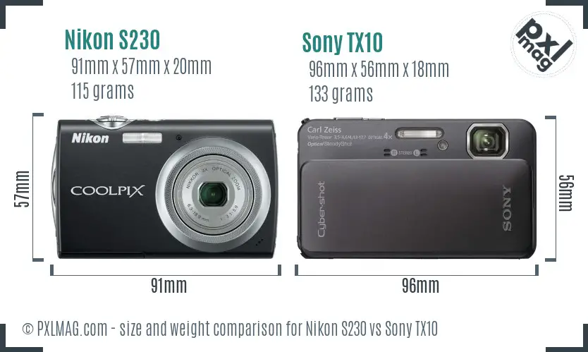 Nikon S230 vs Sony TX10 size comparison