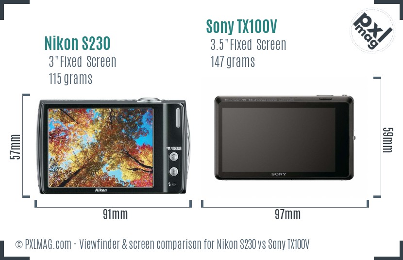Nikon S230 vs Sony TX100V Screen and Viewfinder comparison