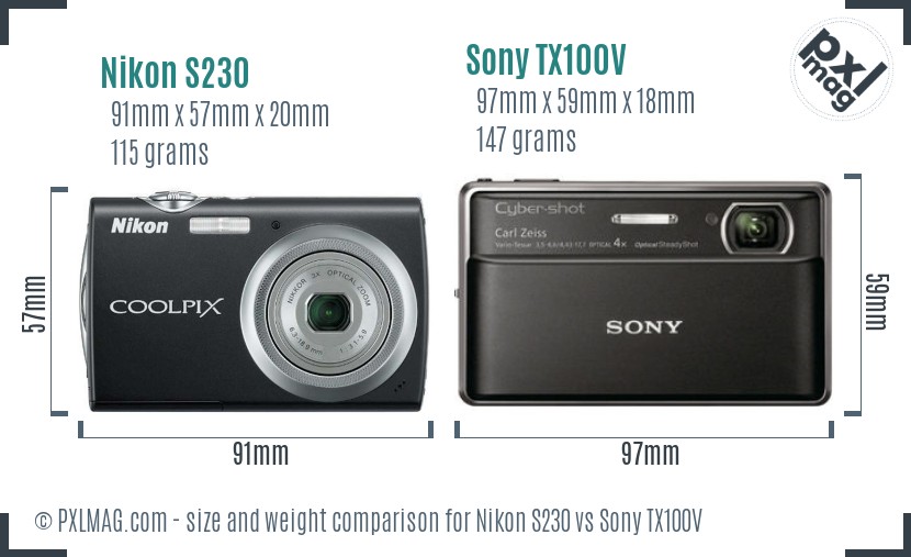 Nikon S230 vs Sony TX100V size comparison