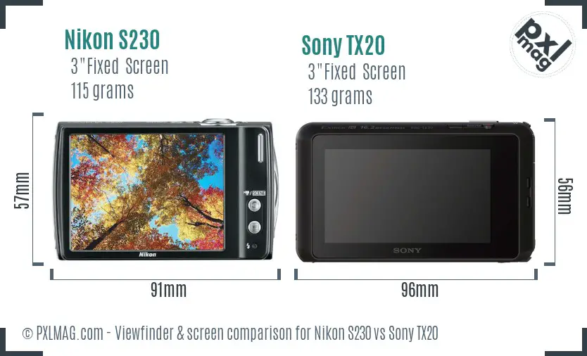 Nikon S230 vs Sony TX20 Screen and Viewfinder comparison
