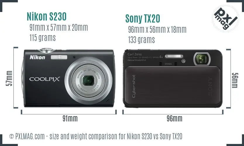 Nikon S230 vs Sony TX20 size comparison