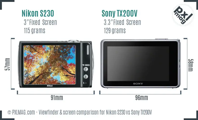 Nikon S230 vs Sony TX200V Screen and Viewfinder comparison