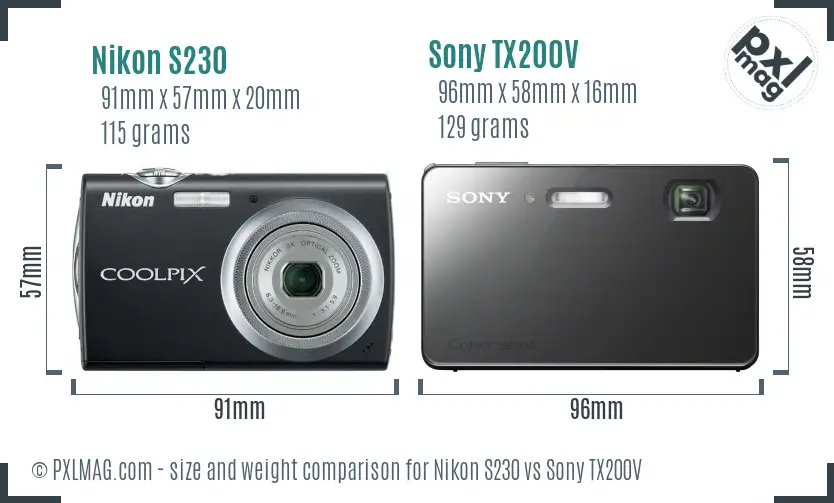 Nikon S230 vs Sony TX200V size comparison
