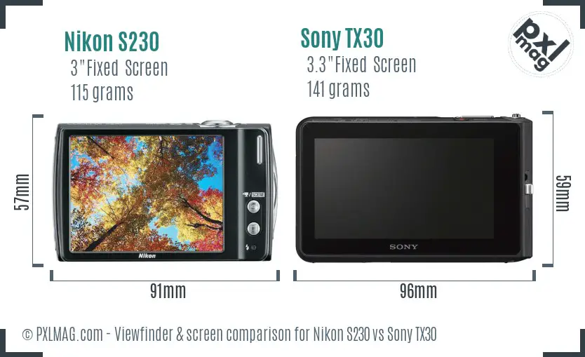 Nikon S230 vs Sony TX30 Screen and Viewfinder comparison